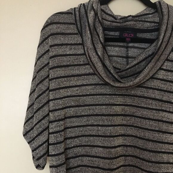 GLO Jeans cowl neck metallic black & gold stripe short sleeve sweater | Large - Picture 2 of 5